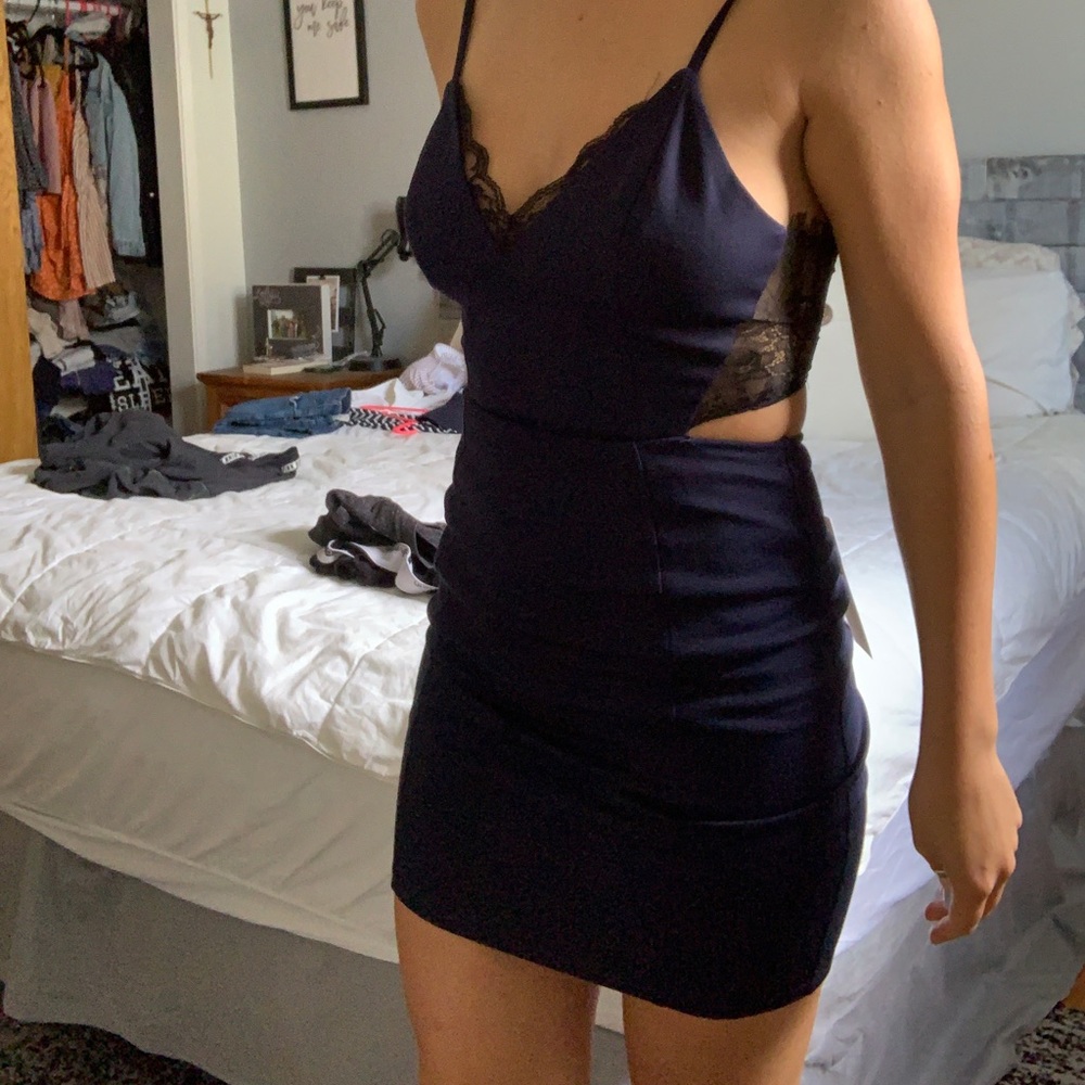 Never worn, new with tags navy cocktail dress